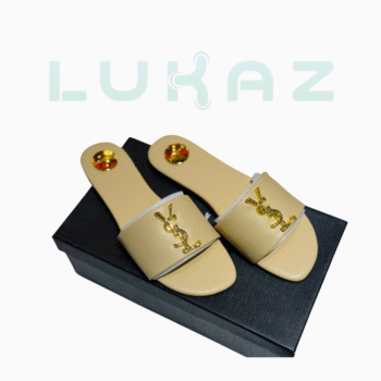 YSL flat slide golden logo